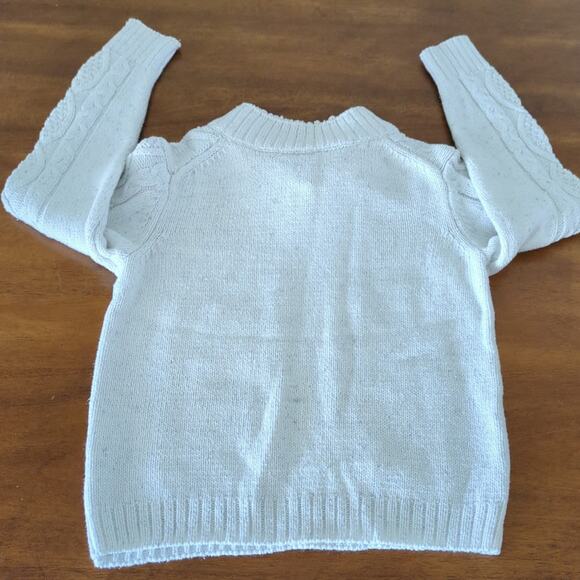 Janie & Jack Boys Cable Knit Sweater Ivory w/Gray Heather Sherpa Neck kids Sz 5 - Picture 6 of 8